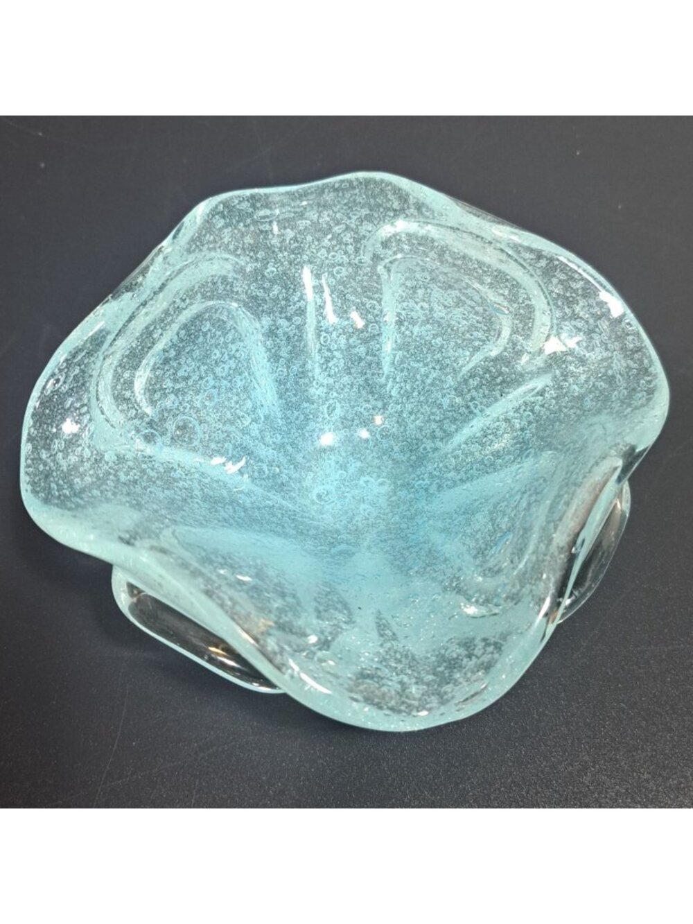 Murano Light Blue Bubble Art Glass Trinket Bowl